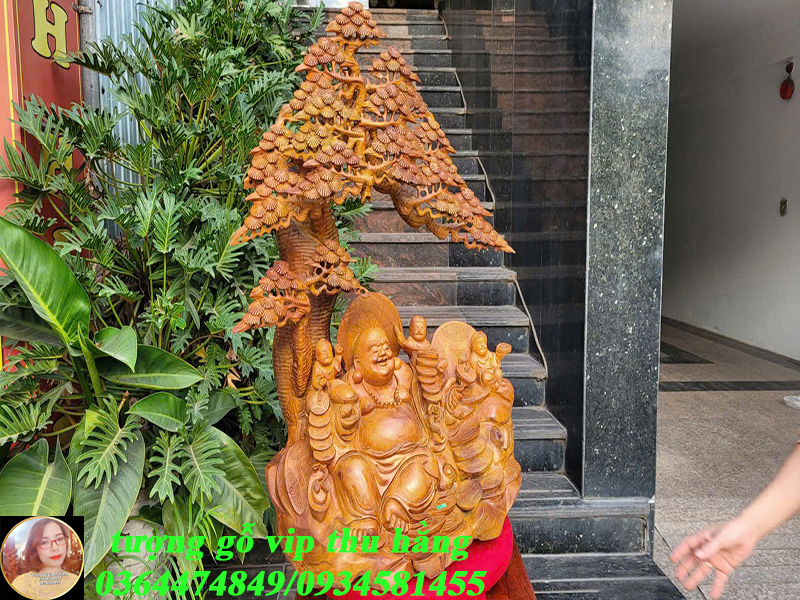 tượng di lặc tam phúc gỗ hương ta hàng lũa